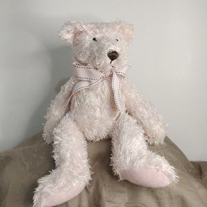 American  Greeting Fuzzy & Cuddly Pink Teddy Bear With Pink & Brown Bow  12"